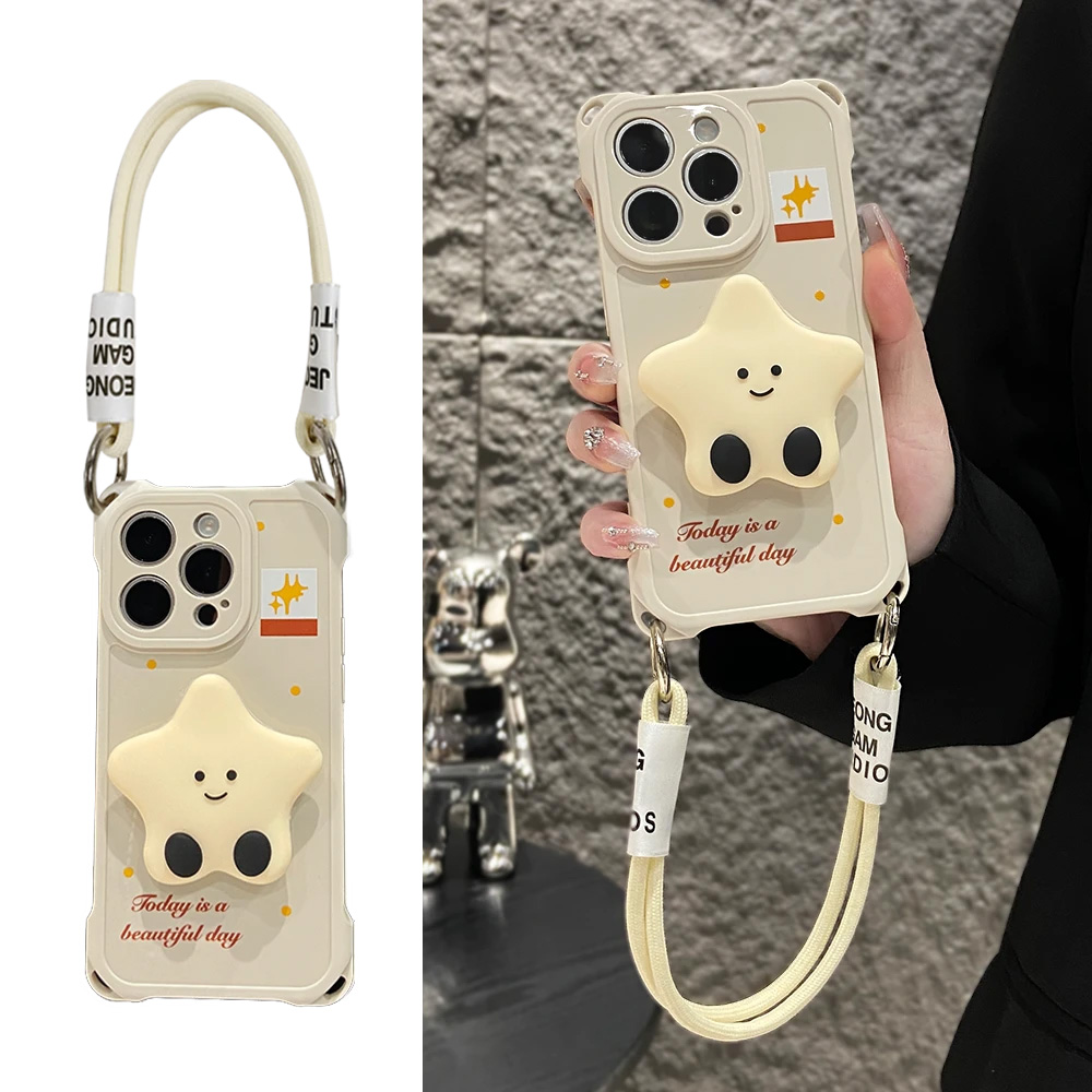 可爱星星适用苹果16pro手机壳iphone13四角手提挂绳15promax软硅胶7/8超火苹果14个性12promax保护套ip11简约