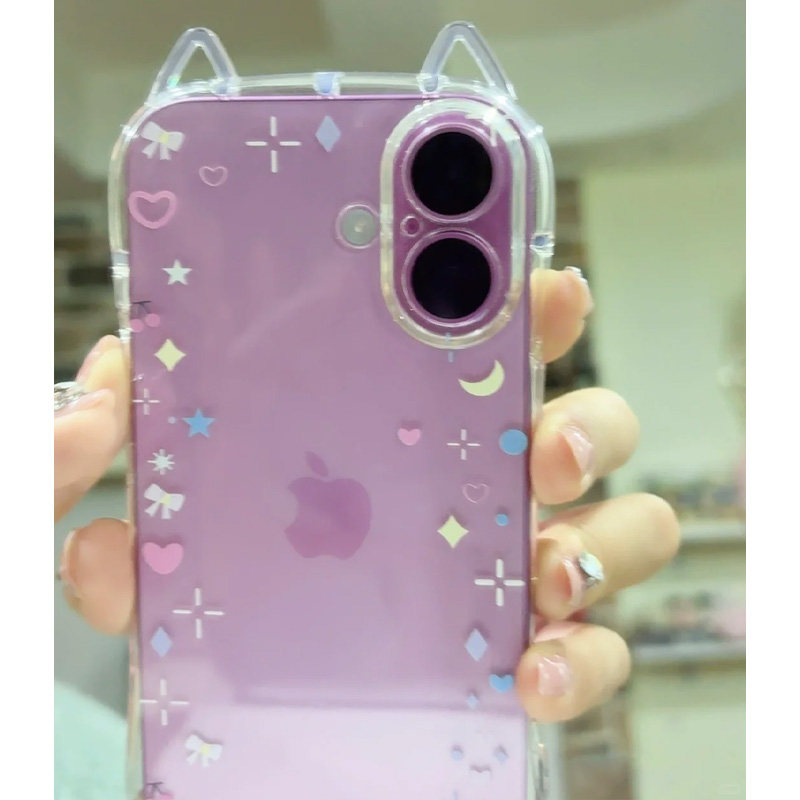 小小星星猫耳朵放照片小卡适用苹果16promax手机壳女iPhone15p14高级感13透明12卡通可爱11防摔保护套xr8p软