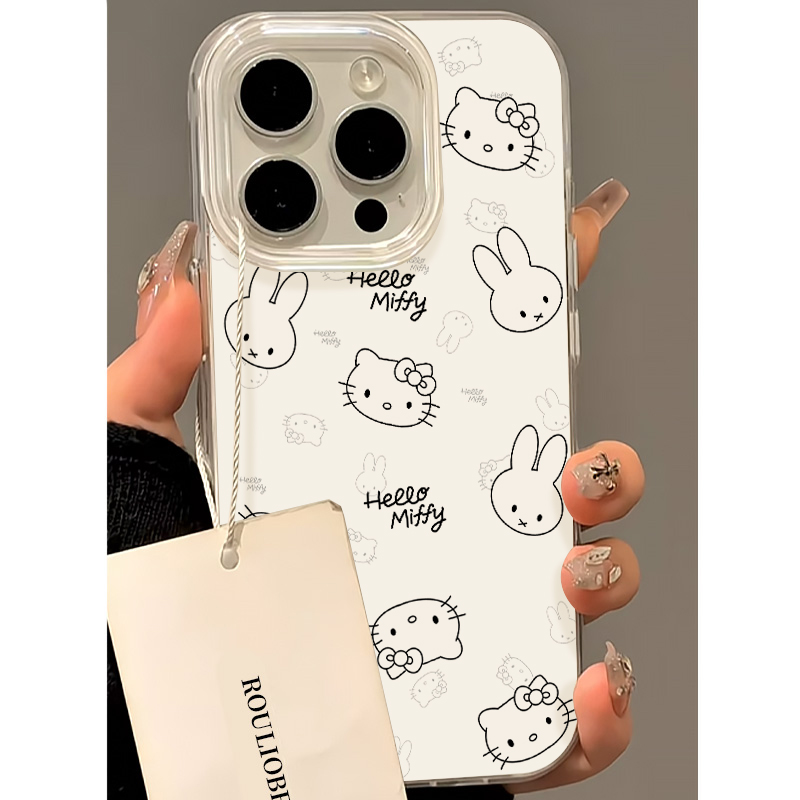 简约涂鸦Kitty米菲兔适用苹果16promax手机壳iphone1314红米k80大孔小米15荣耀40090保护套华为mate70vivoppo