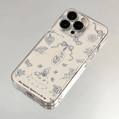 新中式复古线条婚纱适用iphone16pro苹果15华为Pura70荣耀200vivoOPPO一加小米14手机壳13透明12全包软少女11