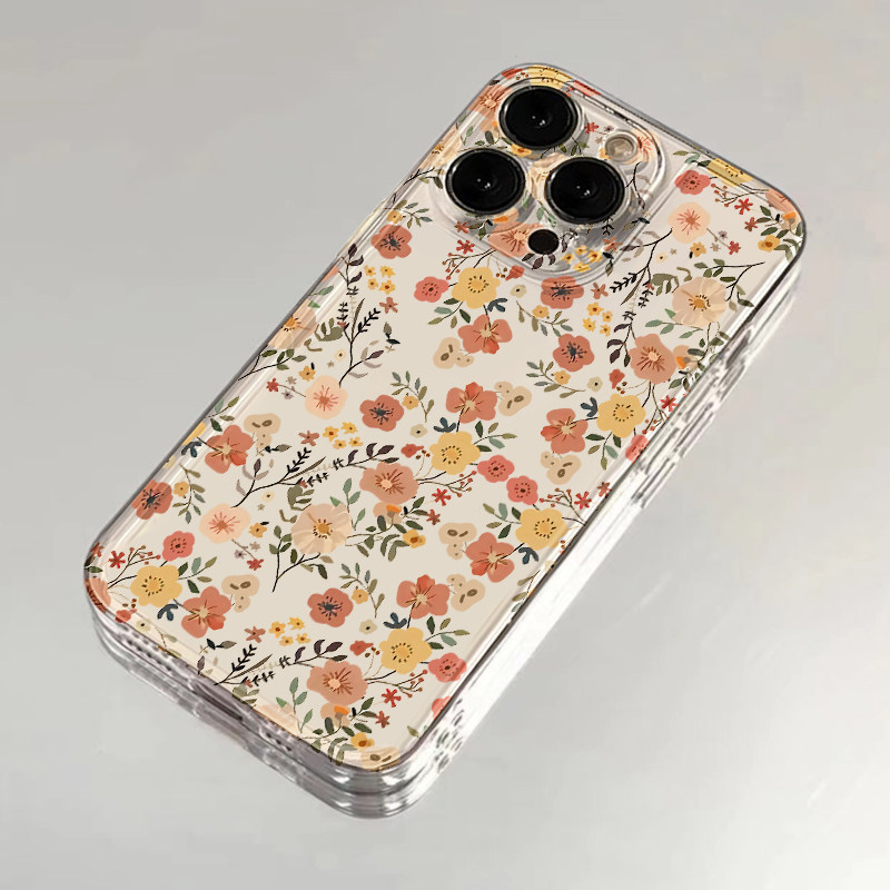 生如夏花~碎花小清新iPhone14苹果15promax透明手机壳16小米14可爱vivoX100华为nova13荣耀200女iqooneo9适用