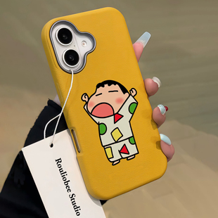 日系ins卡通搞怪蜡笔小新适用iphone16promax手机壳苹果13秋冬新款15promax多巴胺皮纹14pro女12苹果11手机套