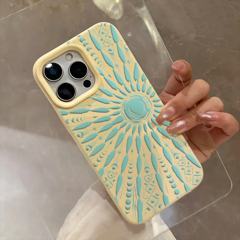 淡青太阳图腾糯米壳适用于苹果16ProMax手机壳iPhone15promax硅胶全包14pro高颜值13卡通可爱12防摔11保护套