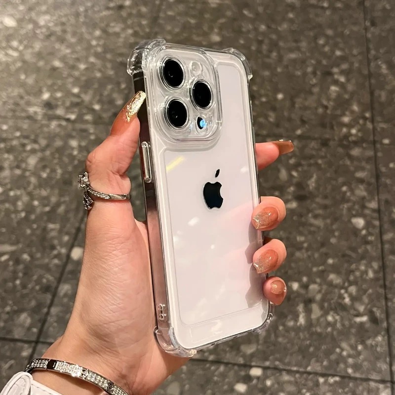 电镀四角气囊苹果16promax手机壳新款iPhone15硅胶防摔14高级感13全包pro透黑max简约plus时尚12个性11男女生