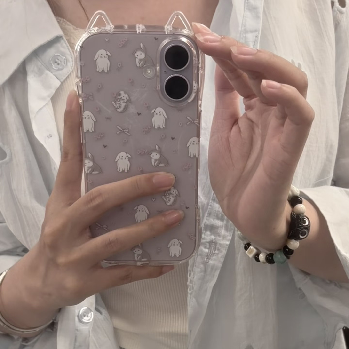 ins风韩系蝴蝶结小兔子适用iPhone17promax猫耳朵透明苹果15promax手机壳16pro立体14/13/12防摔可爱11保护壳