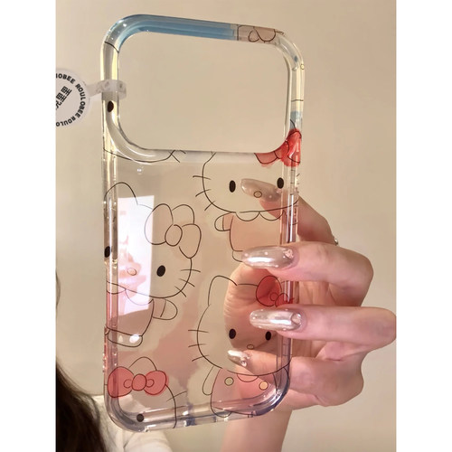 日韩透色线条KT猫适用苹果17promax手机壳iPhone16pro小米15reno14华为Pura80保护套vivox200红米K80荣耀400