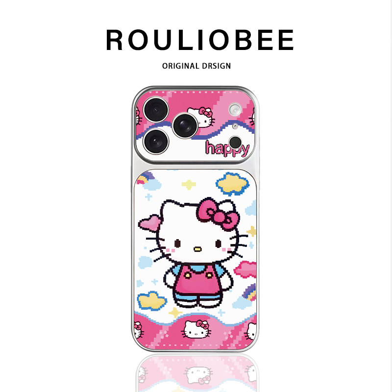 像素卡通猫咪适用苹果17promax手机壳新款iPhone18小米17华为mate80pura90电镀秒变壳Y300reno15nova16保护套
