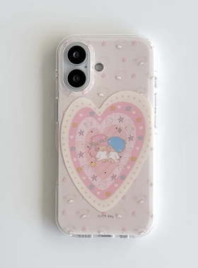 爱心萌萌双子星适用苹果16promax手机壳iphone17pro大孔白色小米15荣耀400华为pura70红米k80reno14findx8s30
