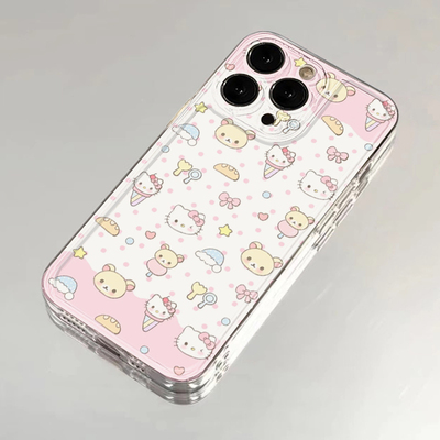 粉色猫咪轻松熊适用苹果16promax手机壳15卡通vivox100红米note13防摔小米14一加华为pura70荣耀200软套OPPO