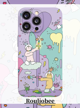 欧美卡通可爱紫色插画菲林全包手机壳适用苹果17nova14华为p80mate70pro小米15opporeno9vivo荣耀400iPhone16