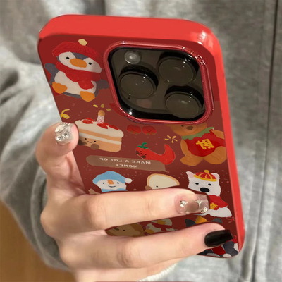 新年可爱jellcat小动物适用苹果15promax手机壳iphone14pro新款16promax卡通13小众12保护套防摔11酒红软壳xr