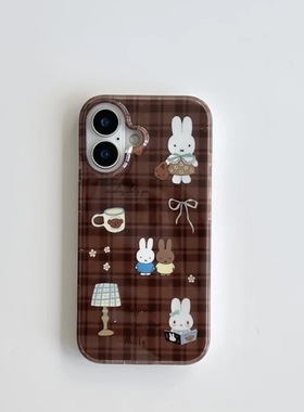 ins美拉德格纹米菲兔适用苹果16promax手机壳iphone17pro小米15荣耀400华为pura70pro红米k80reno14findx8s30