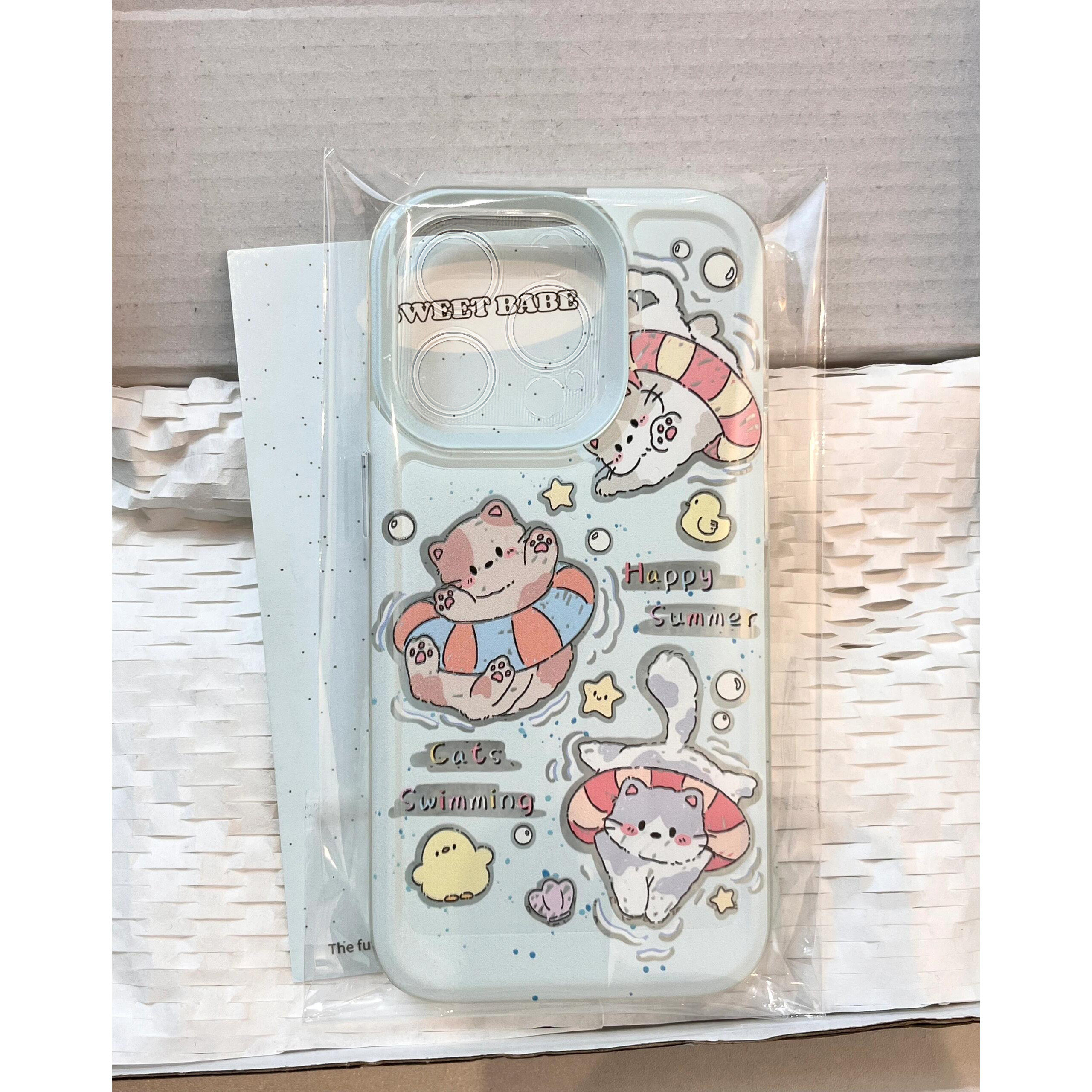 泳圈小猫适用苹果14手机壳iPhone15promax可爱13mini卡通12pro透明11华为P70荣耀oppo小米13pro红米vivoiQOO
