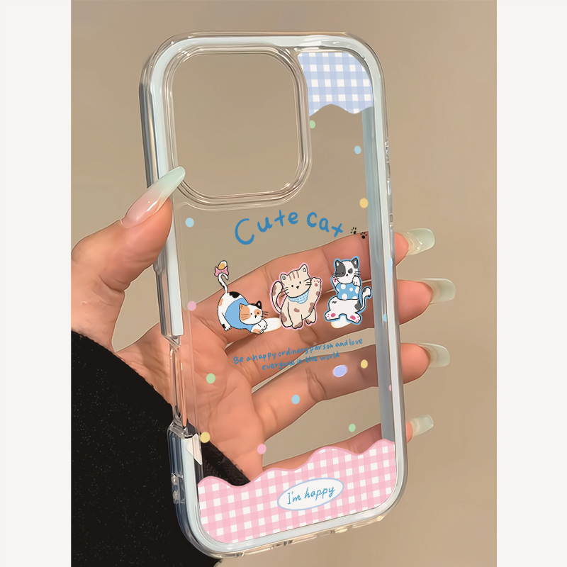 格纹波点卡通可爱猫咪适用苹果16promax手机壳磨砂iPhone15女新款14网红创意16个性小众15Pro防摔14pro保护套