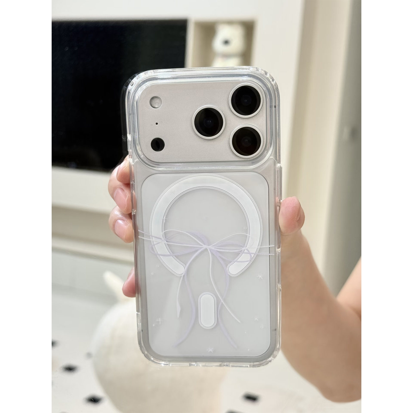 个性创意可爱透明亚克力磁吸壳甜美蝴蝶结适用苹果17promax手机壳iPhone16promax硅胶防摔15/14/13硬壳保护套