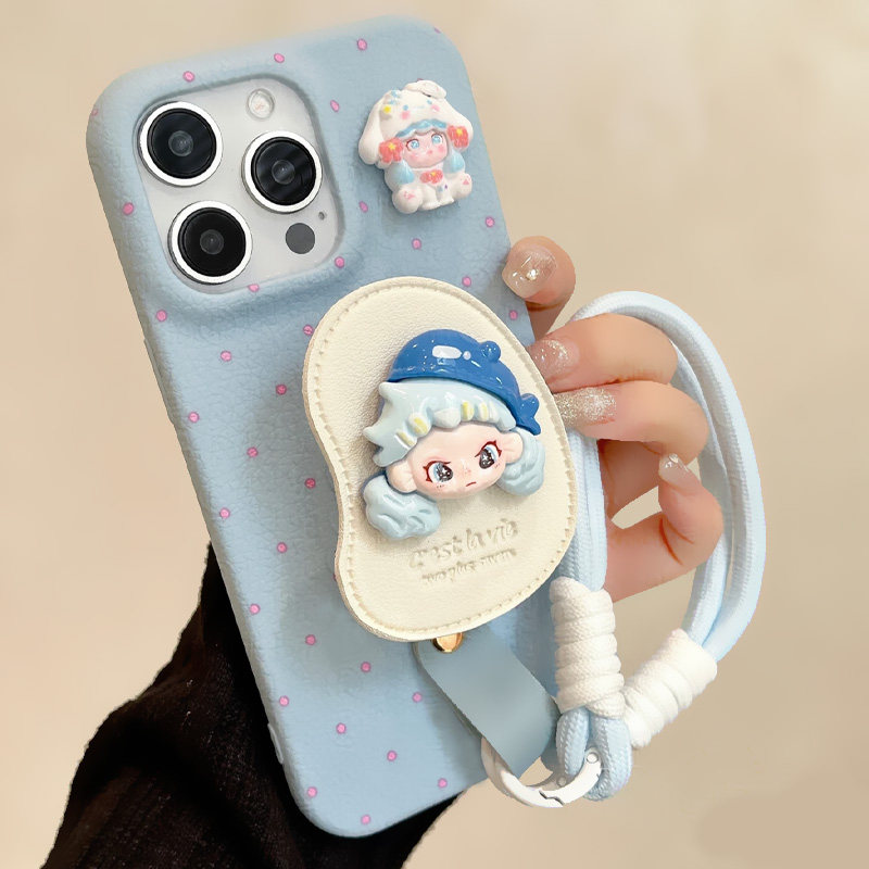 【带挂绳】蓝帽朵拉支架苹果15promax手机壳苹果15新款iphone16promax套苹果13硅胶14防摔16女ProMax适用Pro