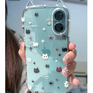 小猫掌印适用苹果16promax手机壳新款透明iPhone15小众14猫耳朵13卡通12可爱xs全包11防摔8plus硅胶xr保护套7