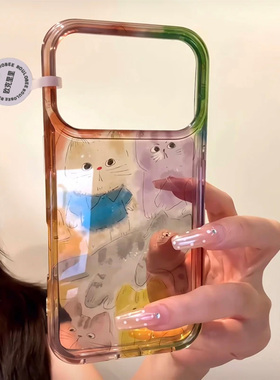 超好看满屏彩色涂鸦猫咪适用苹果17promax手机壳iPhone16小米15reno14华为Pura80软套vivox200红米K80荣耀400