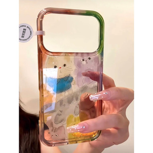 超好看满屏彩色涂鸦猫咪适用苹果17promax手机壳iPhone16小米15reno14华为Pura80软套vivox200红米K80荣耀400