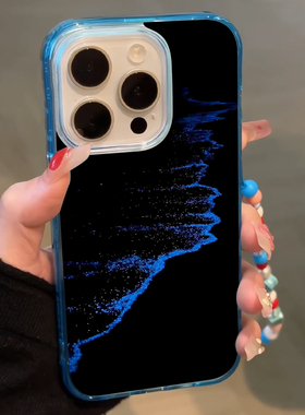蓝色海浪适用苹果16promax蓝眼泪手机壳iphone16高级15pro软13创意14个性12艺术11硅胶plus大孔透明蓝保护套