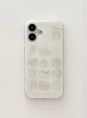 夏日简约手绘西瓜适用苹果iPhone16Promax手机壳华为Mate60pura70NOVA13荣耀300小米15OPPO12大孔白色VIVO套