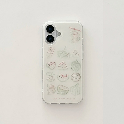 夏日简约手绘西瓜适用苹果iPhone16Promax手机壳华为Mate60pura70NOVA13荣耀300小米15OPPO12大孔白色VIVO套