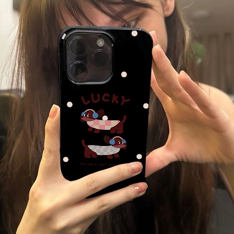 可爱波点腊肠狗适用于iPhone16promax手机壳苹果15/14plus小众黑色13pro软12/11男女xsmax硅胶7/8p新款保护套