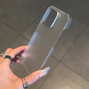 雾面磨砂超薄PC半包iphone15适用苹果16promax手机壳14 12防指纹13PROMAX无边框11黑白色硬壳xsmax透明