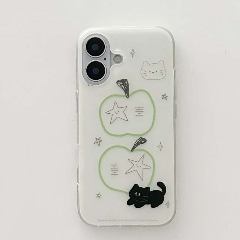 简笔画青苹果适用iphone16promax韩系手机壳苹果15/13/14华为mate70大孔vivo小米15oppo红米K80女iqoo荣耀300