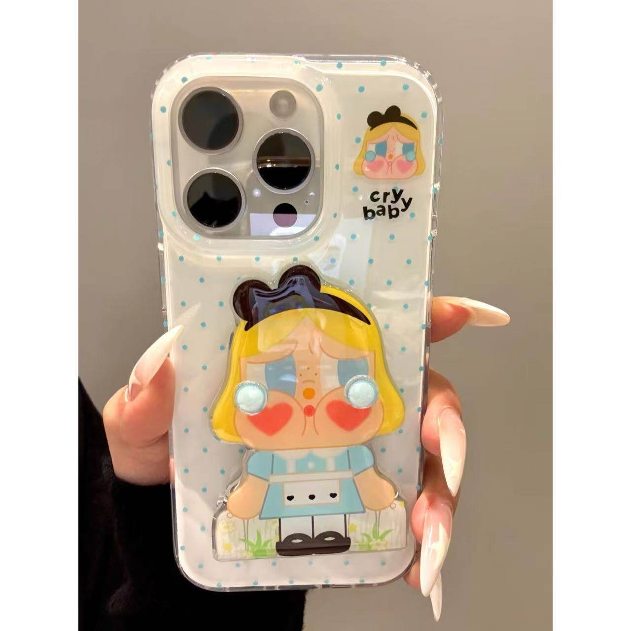 可爱ins蓝波点女仆折叠镜子支架适用iphone16promax手机壳苹果15华为mate70小米14pro卡通Pura70红米K80荣耀