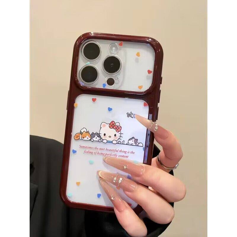 可爱一排猫咪适用苹果18/17promax手机壳iPhone16秒变大视窗mate80樱桃红FindX9小米18pro卡通VIVO华为pura90