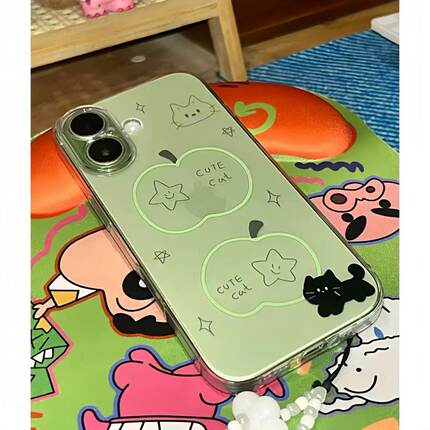 夏日线条青苹果猫适用苹果17promax手机壳iPhone16女reno14小米15华为Pura80软套vivox200红米K80荣耀Magic7