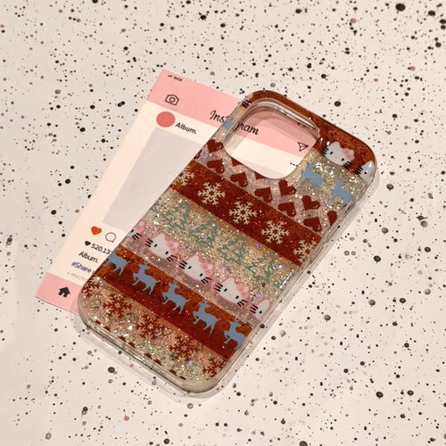 ins秋冬圣诞费尔岛闪粉HelloKitty适用16pro苹果16ProMax手机壳iPhone16全包15韩系14Promax卡通13/11保护套