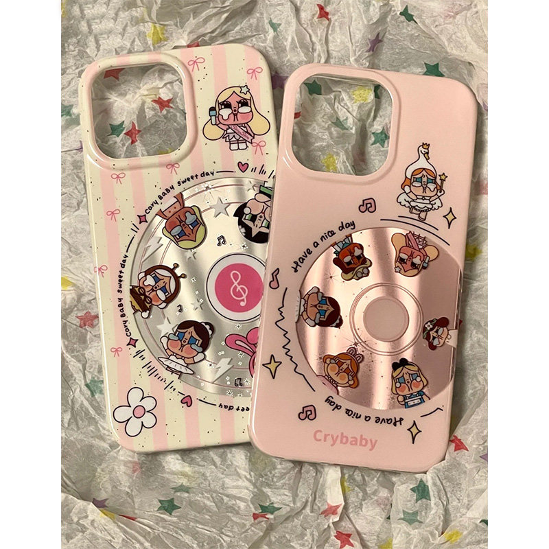 闺蜜少女粉镂空镭射唱片哭娃适用iphone16promax手机壳