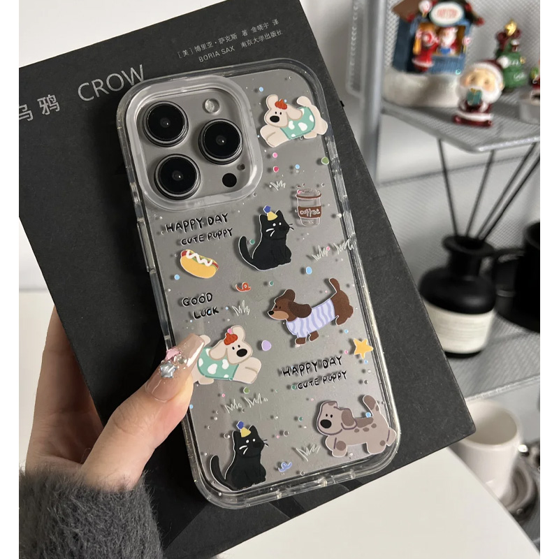 可爱满屏小狗派对适用iphone16promax手机壳苹果13趣味14pm华为pura70vivox200小米15防摔oppo软套红米k80女