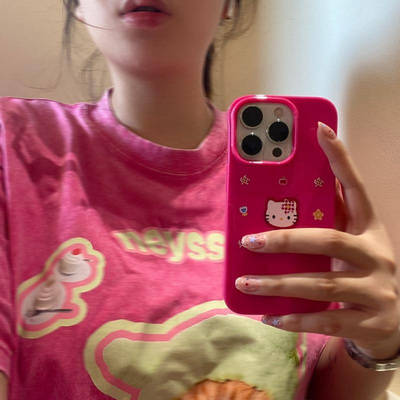 日韩甜酷少女kitty猫适用苹果15Promax手机壳iphone16pro可爱13玫红12软11pro情侣xsmax小众14plus高级感防摔