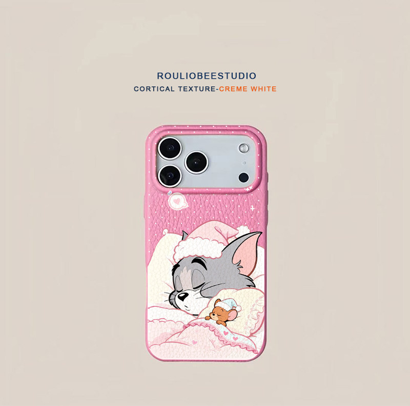 睡觉猫和老鼠适用iPhone17PROMAX手机壳苹果16华为mate70nova14小米17P80reno15仿皮纹Findx9红米K90荣耀300