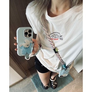 1312新款 ins蓝色卡通小狗支架手机壳适用iPhone15promax挂绳苹果14 华为PURA70软壳VIVOx100女oppo小米保护套