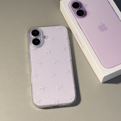 淡紫色小蝴蝶结适用苹果17promax手机壳iPhone16reno14小米15华为Pura80pro保护套vivox200红米K80荣耀Magic7