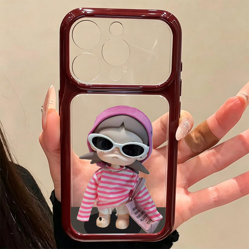 条纹衣嘎子姐适用苹果18/17promax手机壳iPhone16秒变大视窗mate80樱桃红FindX9小米18pro卡通VIVO华为pura90