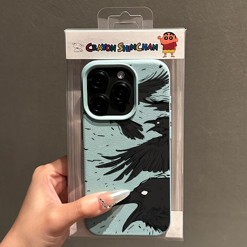 ins个性瞳术动漫乌鸦适用苹果16promax手机壳15promax卡通iphone14pro网红12超火防摔11荔枝纹plus皮质软壳13