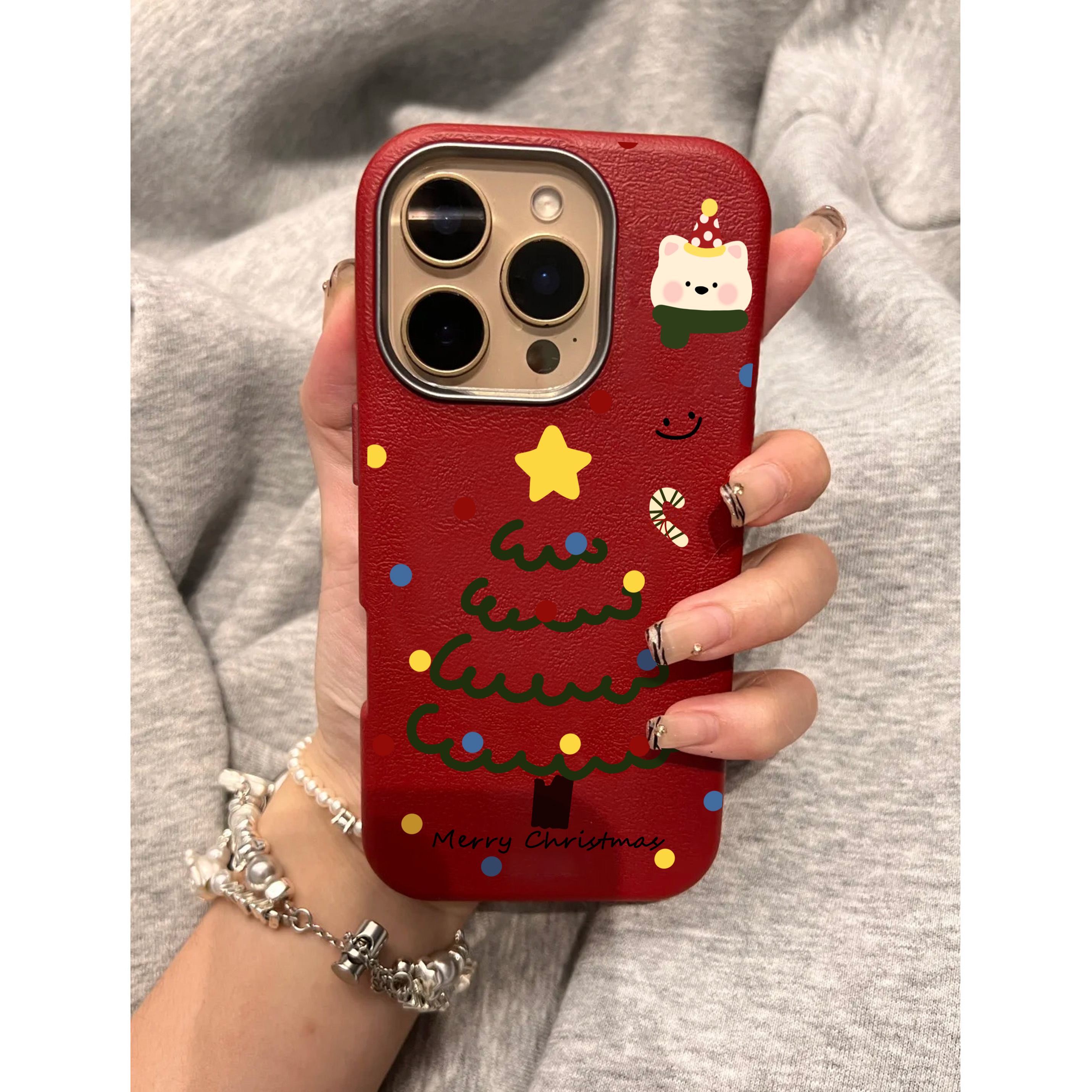 新年款圣诞波点圣诞树适用苹果16promax手机壳新款iphone16高级15pro皮纹13卡通14可爱12小众11硅胶防摔plus