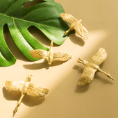 黄铜大雁拉手北欧简约抽屉整体橱柜衣柜门单孔金色铜柜子小把手单