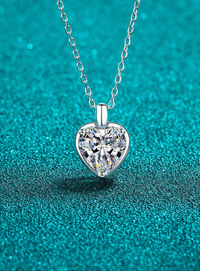 新德艺S925银心形莫桑石锁骨链