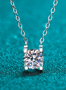 S925纯银项链镀pt950金莫桑石牛头款玫瑰金锁骨链白金色