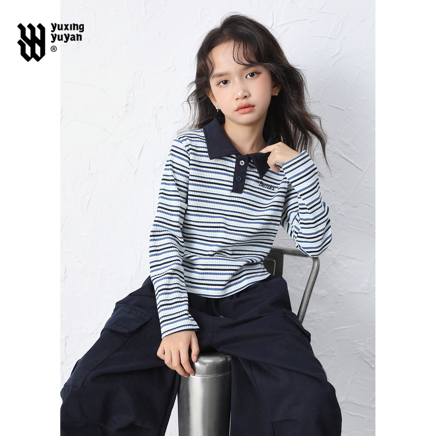 女童条纹打底衫2025春秋新款中大童洋气时髦休闲百搭翻领长袖T恤,童装/婴儿装/亲子装,T恤,淘宝优惠券,粉丝福利购,淘宝优惠卷