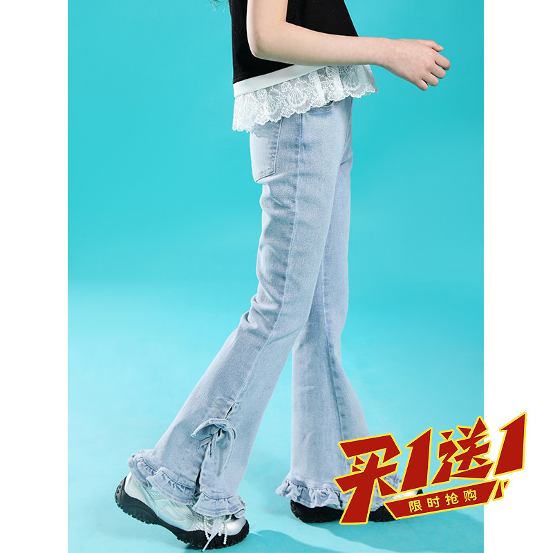 女童牛仔喇叭裤2026夏季新款中大童洋气修身遮肉显瘦薄款夏装裤子图片