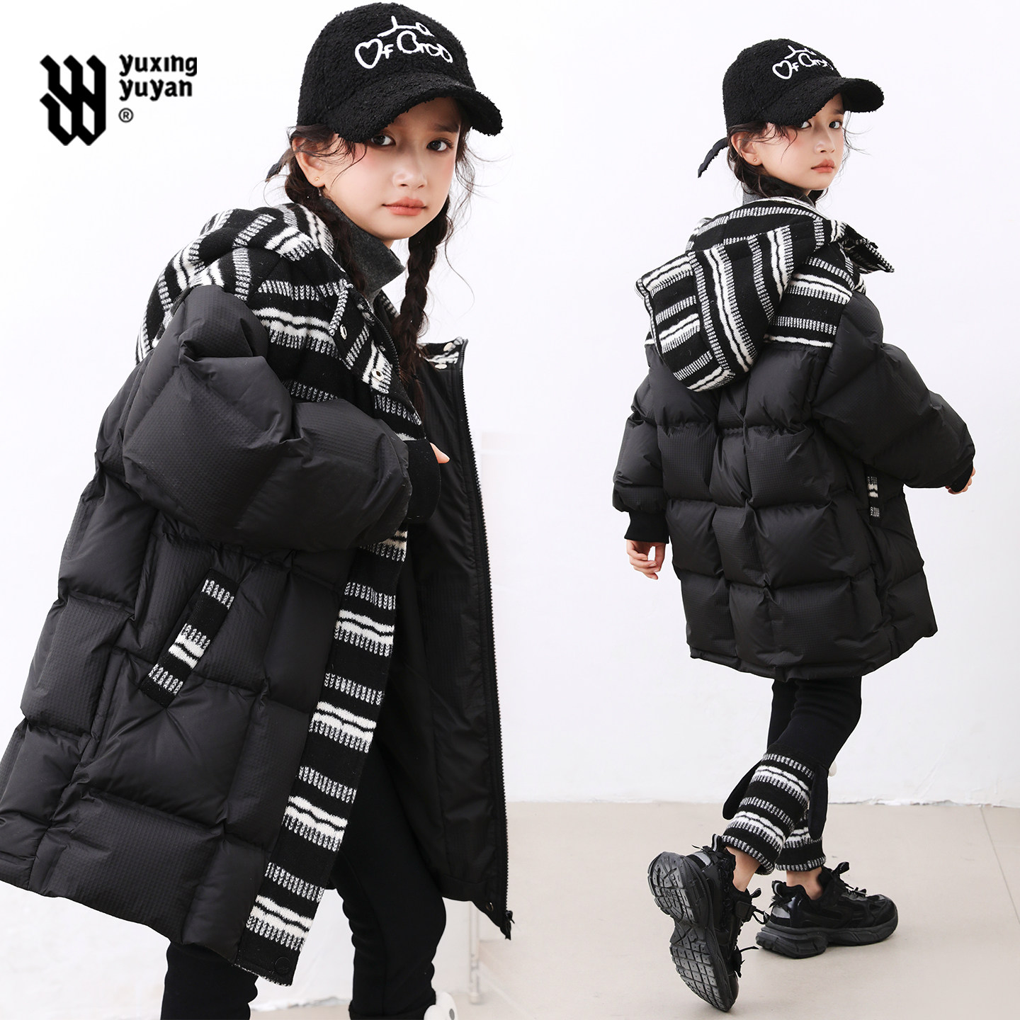 女童羽绒服中长款冬装2026新款儿童洋气拼接加厚保暖冬季连帽外套