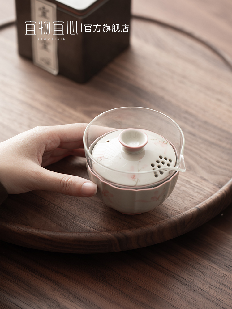 Yiwuyixin手绘蝴蝶兰玻璃快速杯旅行便携式套装玻璃茶壶一壶三杯