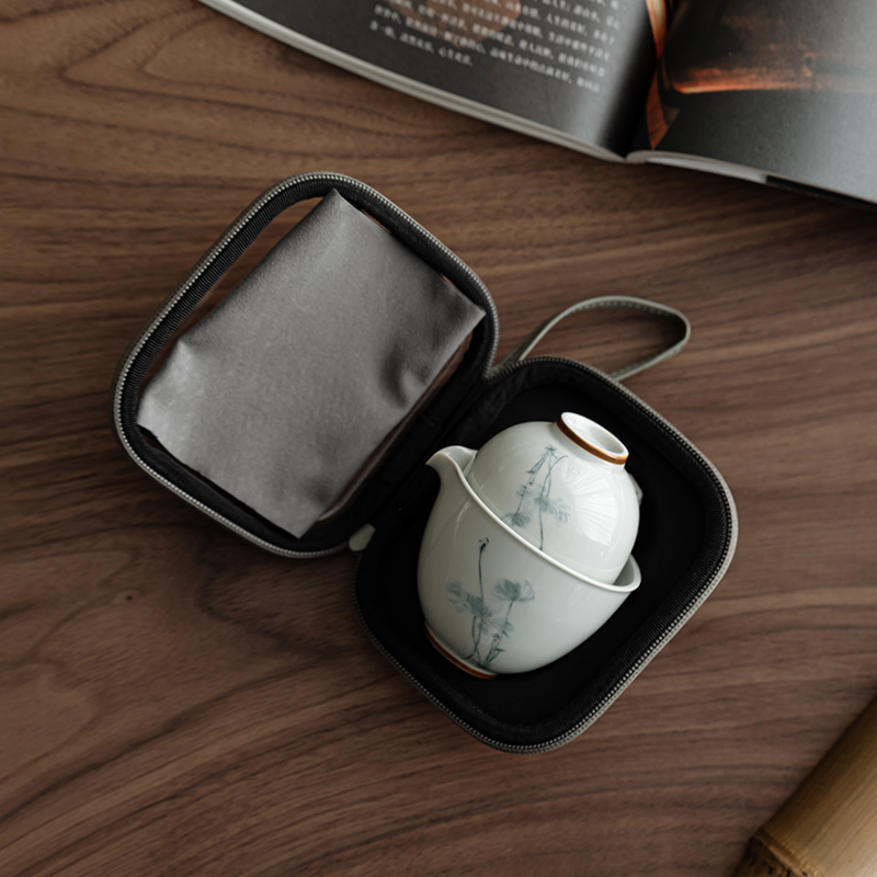 宜物宜心荷韵一壶两杯户外便携式旅行功夫茶具套装一人饮随身茶杯